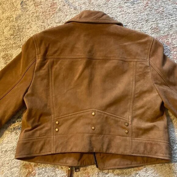 NWT AllSaints Dalby Cropped Suede Biker Jacket (SUGAR BROWN) US 10 - Picture 2 of 10